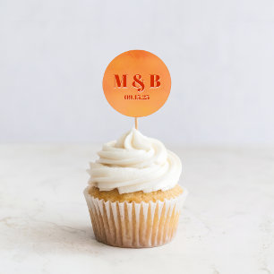 Bold Orange Watercolor Sunset Monogram Wedding Classic Round Sticker