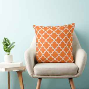 Bold Orange White Quatrefoil Trellis Cushion