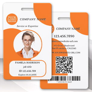 Bold Orange White Retro Photo ID Badge