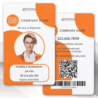 Bold Orange White Retro Photo ID Badge