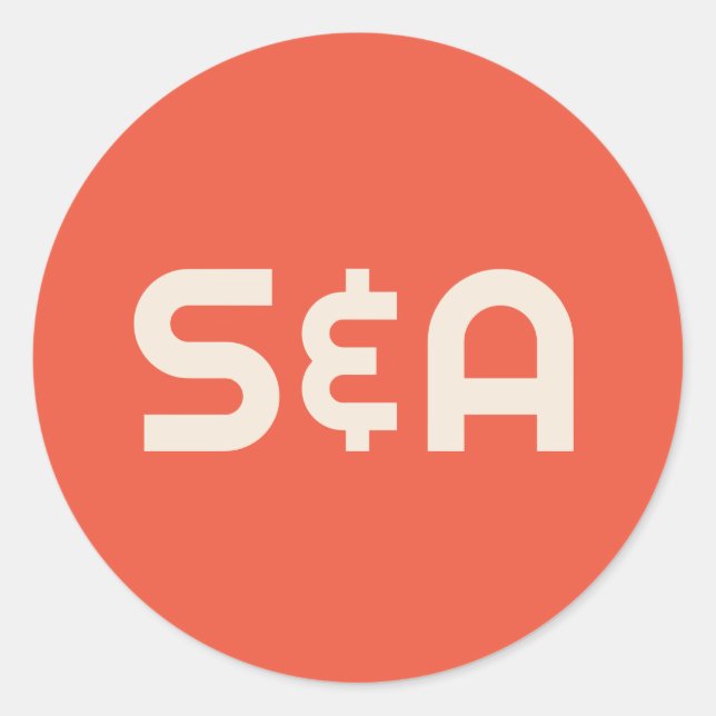 Bold Orange & Yellow Retro Monogrammed Wedding Classic Round Sticker (Front)