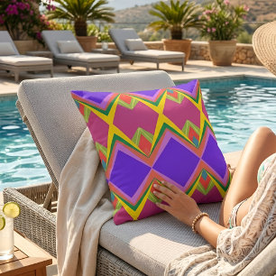 Bold Orchid & Gold Abstract Retro Geometric Art Cushion