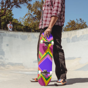 Bold Orchid & Gold Abstract Retro Geometric Art Skateboard