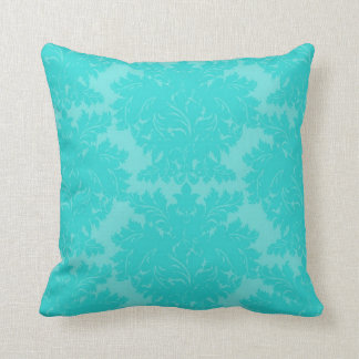 bold ornate aqua blue damask pattern cushion