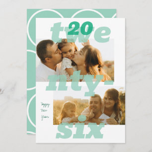 Bold Oversized Teal Happy New Year 2026 Two-photo Holiday Card