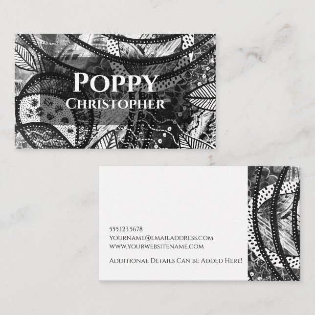 Bold Painted Acrylic Abstract Black & White Business Card (Front/Back)