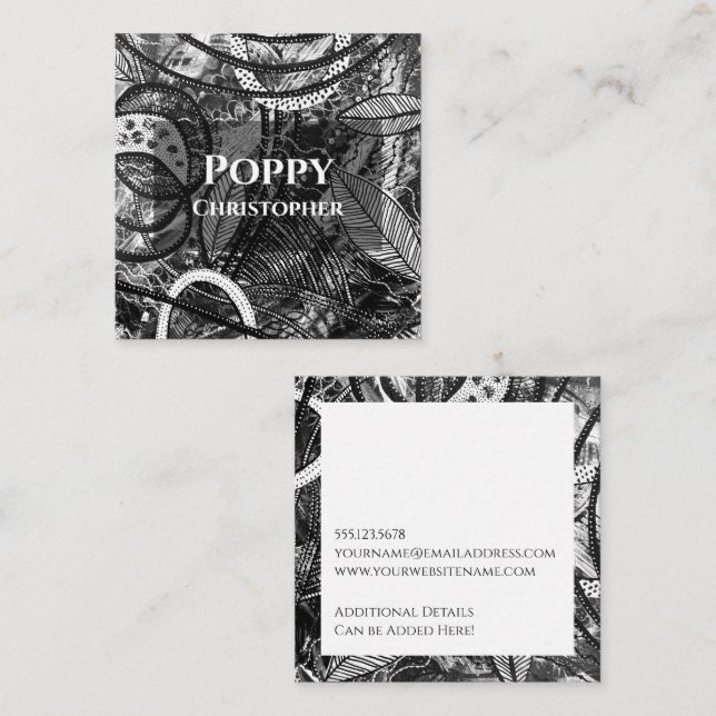 Bold Painted Acrylic Abstract Black & White Square Business Card (Front/Back)
