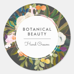 Bold Painted Floral   Black   Product Business Classic Round Sticker