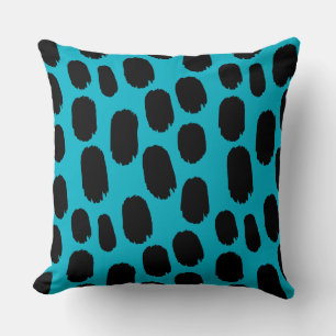 Bold Painted Spots - Black on Aqua Blue 00b2ca Cushion