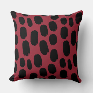 Bold Painted Spots - Black on Deep Red 9b2335 Cushion