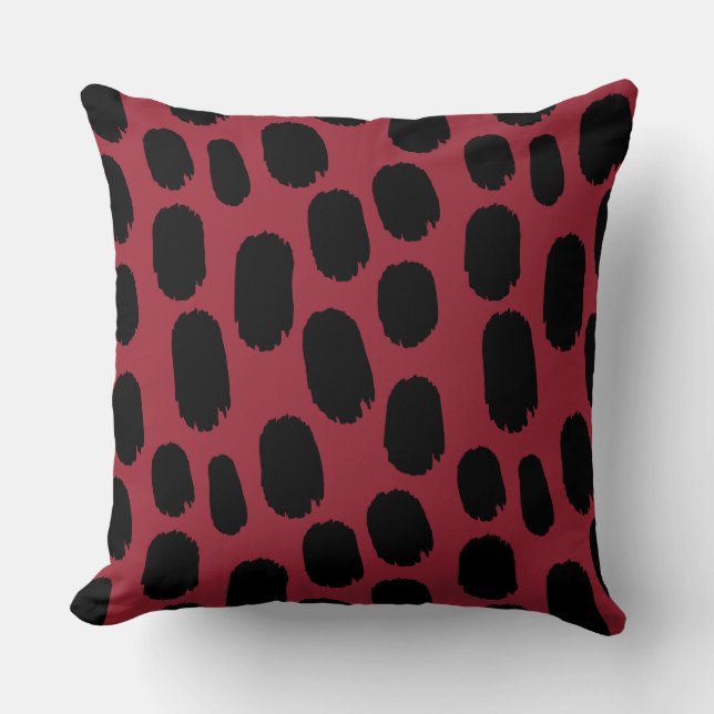 Bold Painted Spots - Black on Deep Red 9b2335 Cushion (Front)