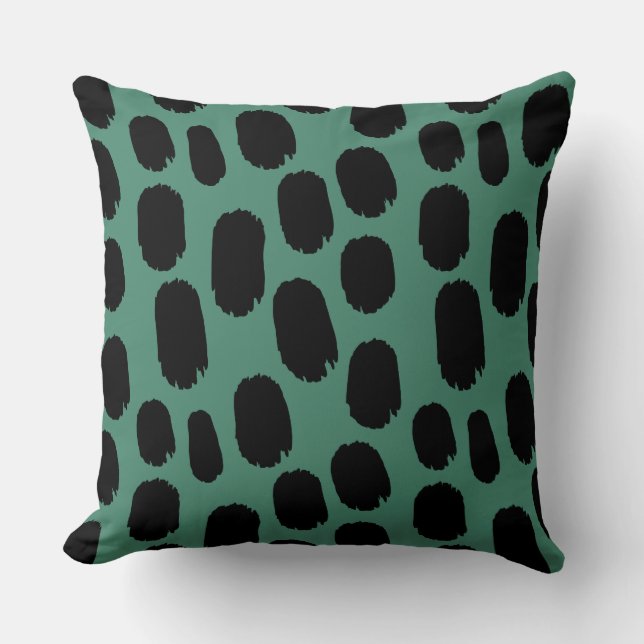 Bold Painted Spots - Black on Green 46866f Cushion (Front)