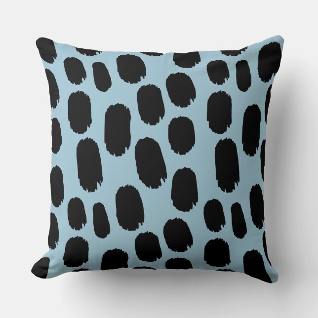 Bold Painted Spots - Black on Light Blue 9dc6d8 Cushion (Front)