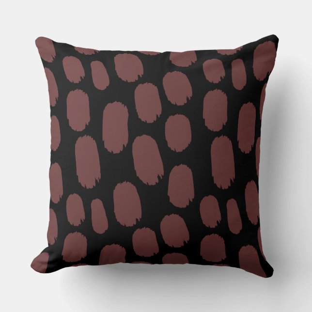 Bold Painted Spots - Brown on Black Cushion (Front)