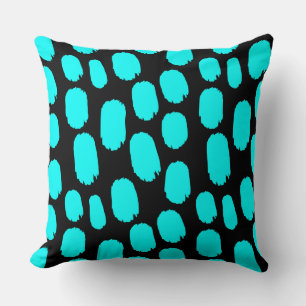 Bold Painted Spots - Cyan on Black Cushion