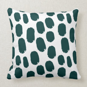 Bold Painted Spots - Dark Green on White Cushion