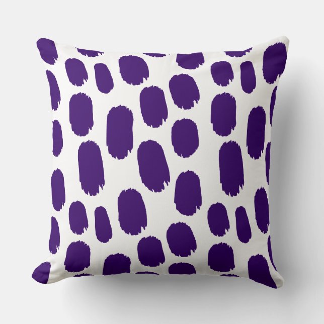 Bold Painted Spots - Deep Purple on White Cushion (Front)