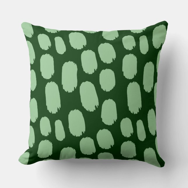 Bold Painted Spots - Faded Green on Dark Green Cushion (Front)