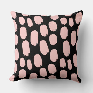 Bold Painted Spots - Faded Pink on Black Cushion