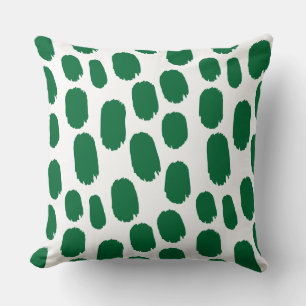 Bold Painted Spots - Forest Green on White Cushion