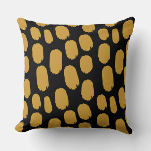 Bold Painted Spots - Gold Brown on Black Cushion