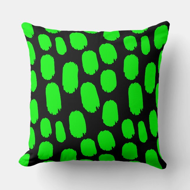 Bold Painted Spots - Green on Black Cushion (Front)