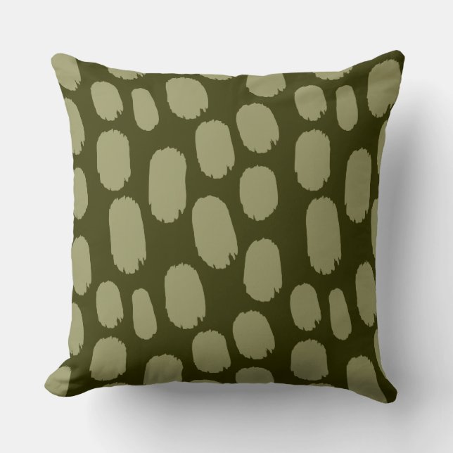 Bold Painted Spots - Khaki on Dark Olive Cushion (Front)