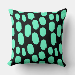 Bold Painted Spots - Turquoise on Black Cushion