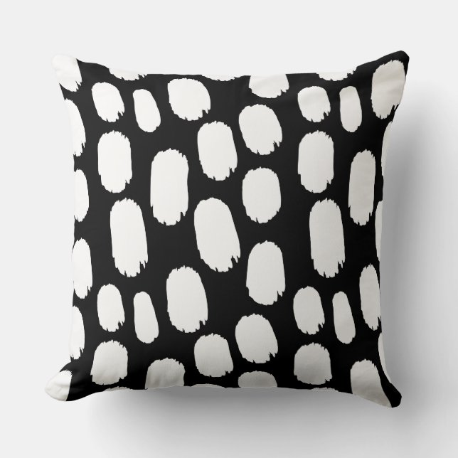 Bold Painted Spots - White on Black Cushion (Front)