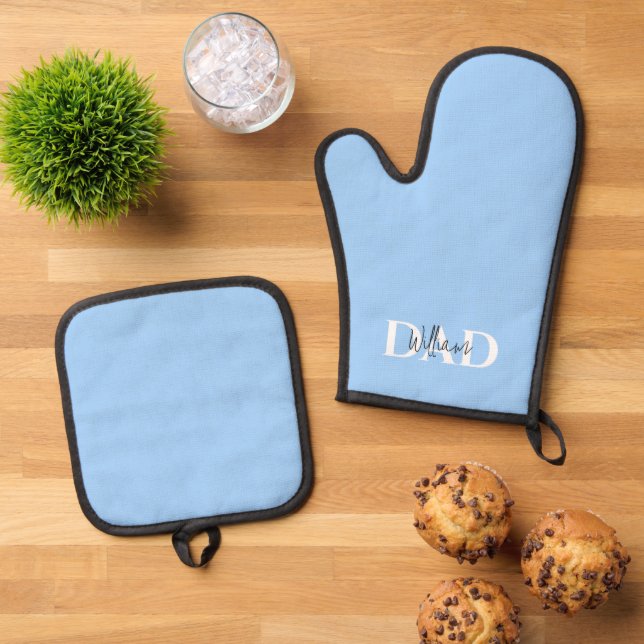 Bold Pastel DAD  | Modern Father’s Day Gift Oven Mitt & Pot Holder Set (Top Down)