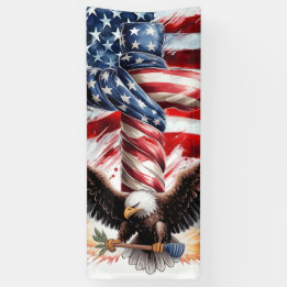 Bold Patriotic Eagle and American Flag Freedom Art Banner