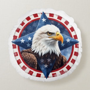 Bold Patriotic Eagle Emblem Round Cushion