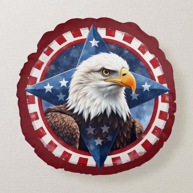 Bold Patriotic Eagle Emblem  Round Cushion (Front)