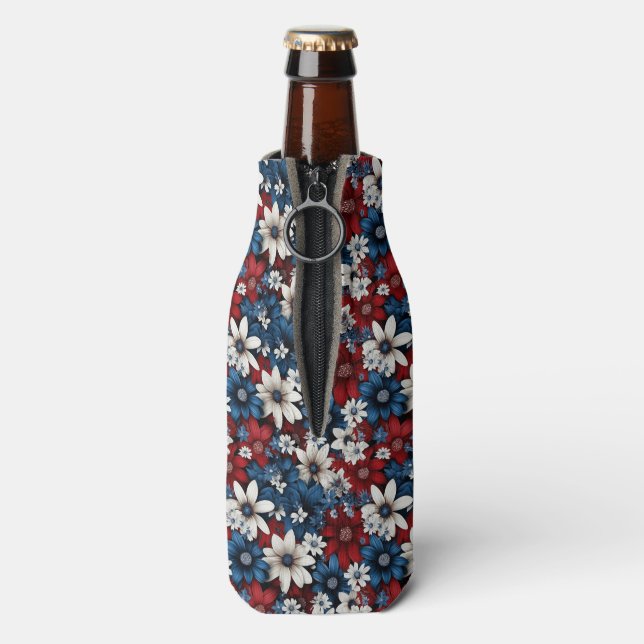  Bold Patriotic Floral Pattern Bottle Cooler (Bottle Back)