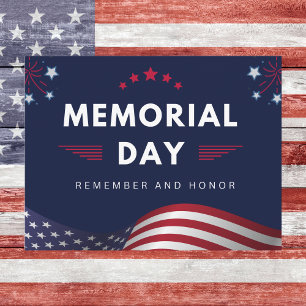 Bold Patriotic Memorial Day with Fireworks Postcard