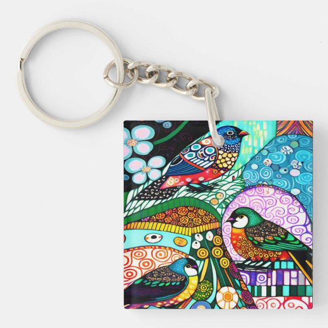 Bold Pattern Modern BIRDS Key Ring (Front)