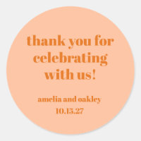 Bold Peach Orange Retro Custom Wedding Thank You