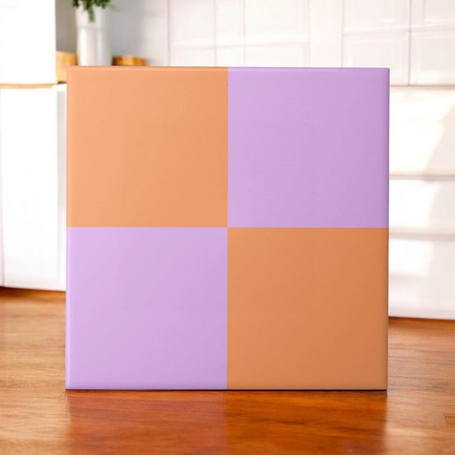 Bold Peach Purple Chequerboard Modern Minimalist  Tile (Creator Uploaded)