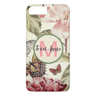 Bold Peony Flowers and Butterflies with Monogram Case-Mate iPhone Case