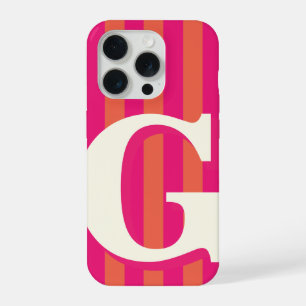 Bold Personalised Initial, Pink and Orange Stripe iPhone 15 Pro Case