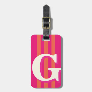 Bold Personalised Initial, Pink and Orange Stripe Luggage Tag