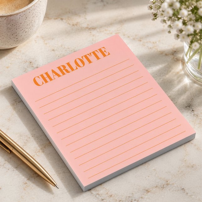 Bold Personalised Pink Orange Large Name Lined Notepad (Creator Uploaded)