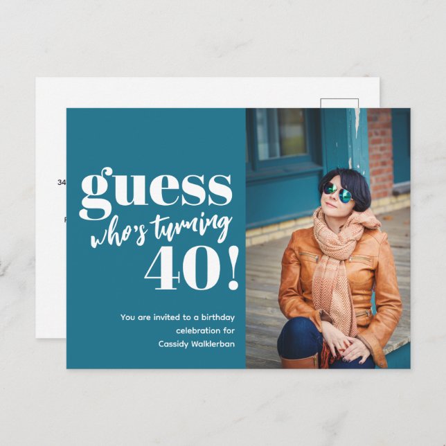 Bold Photo 40th Birthday Invitation Postcard (Front/Back)