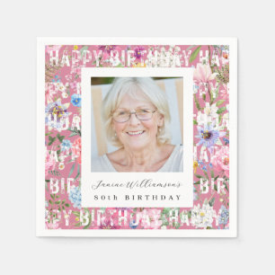 Bold Photo 80th Birthday Photo Paper Napkin
