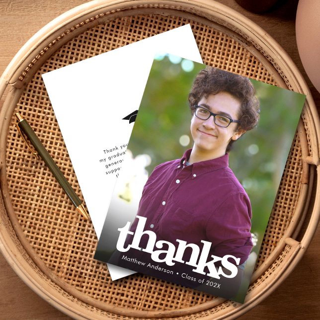 Bold photo graduation modern simple typography thank you card (Creator Uploaded)