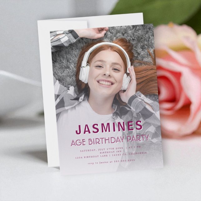 Bold photo  Purple Teen Birthday trendy Invitation (Creator Uploaded)