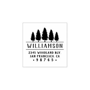 Bold Pine Tree Typography Family Return Address Rubber Stamp