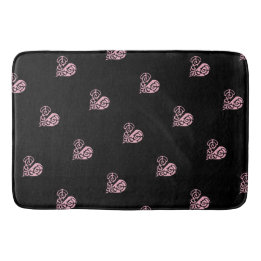 Bold Pink and Black Filigree Heart Bath Mat