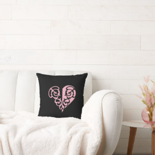 Bold Pink and Black Filigree Heart Cushion