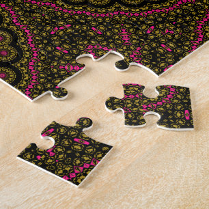 Bold Pink and Black Kaleidoscoope Jigsaw Puzzle